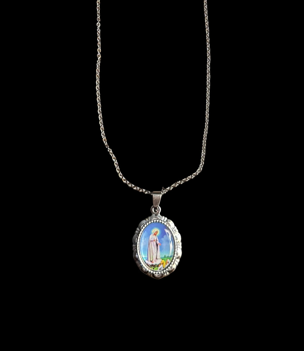 Our Lady of Fatima Oval Pendant Necklace