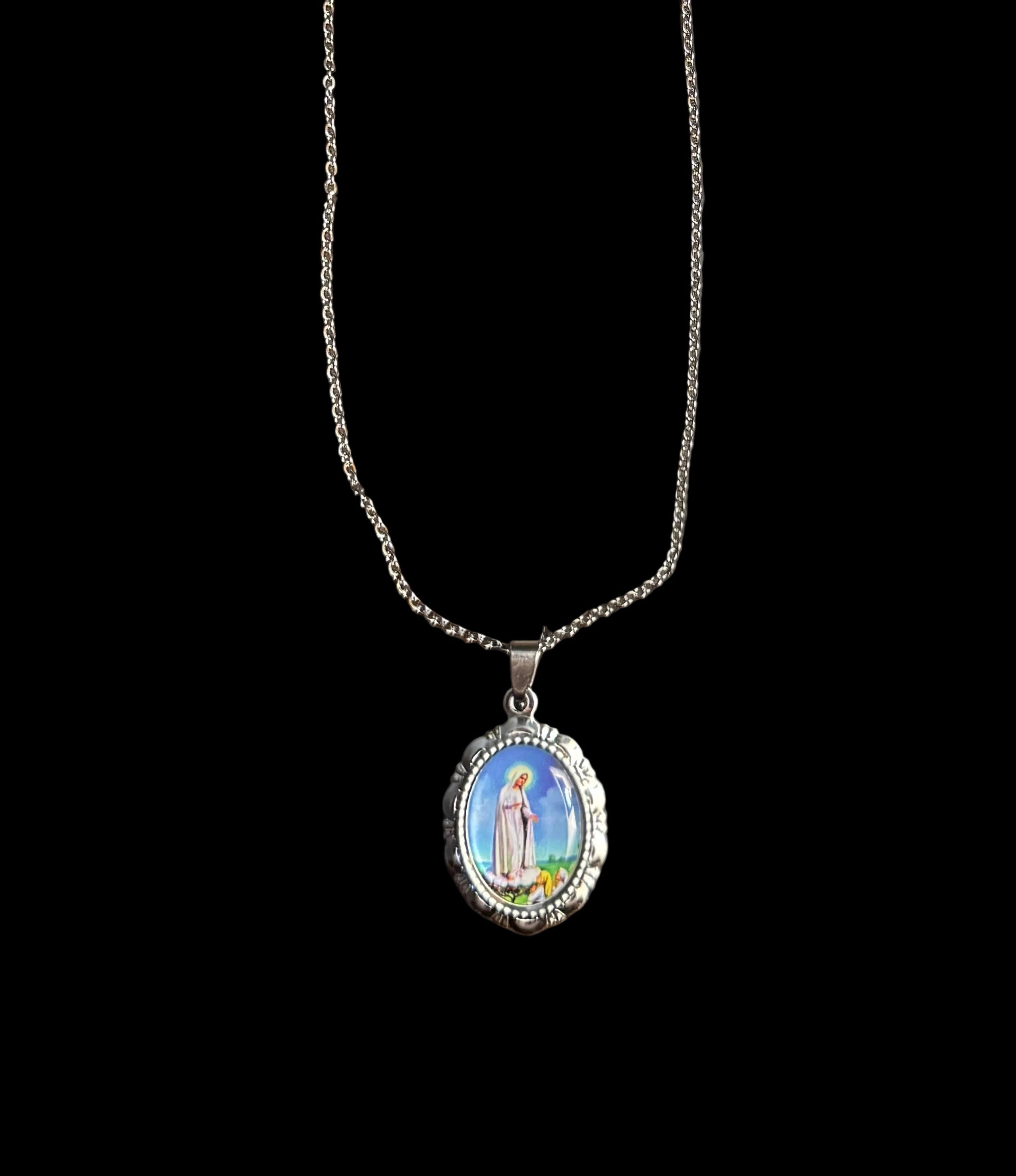 Our Lady of Fatima Oval Pendant Necklace