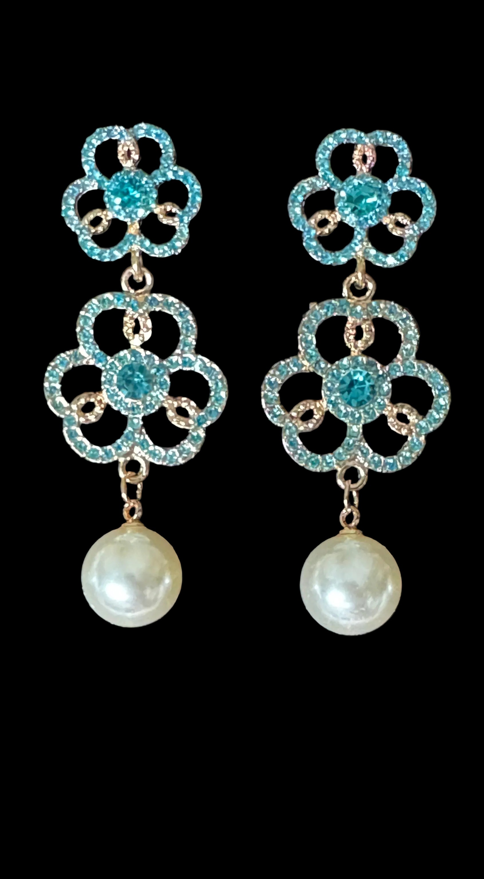 Crystal Clover Pearl Drop Earrings #3