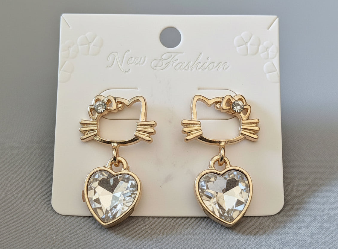 Earrings-HK Outline Heart Gemstone Drop #V7