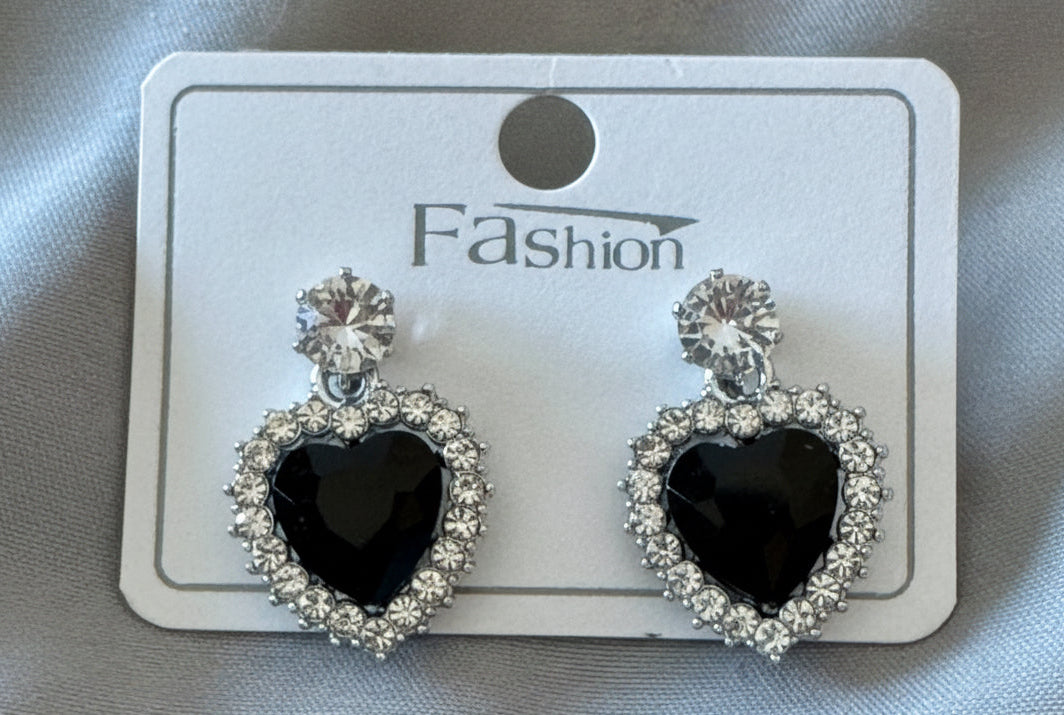 Earrings-Silver-Tone Crystal Heart Statement #V13