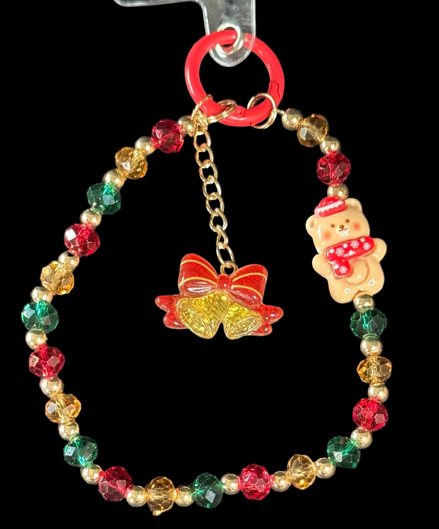 Holiday Beaded Wristlet Keychain/Phone Wristlet– Assorted Christmas Charms