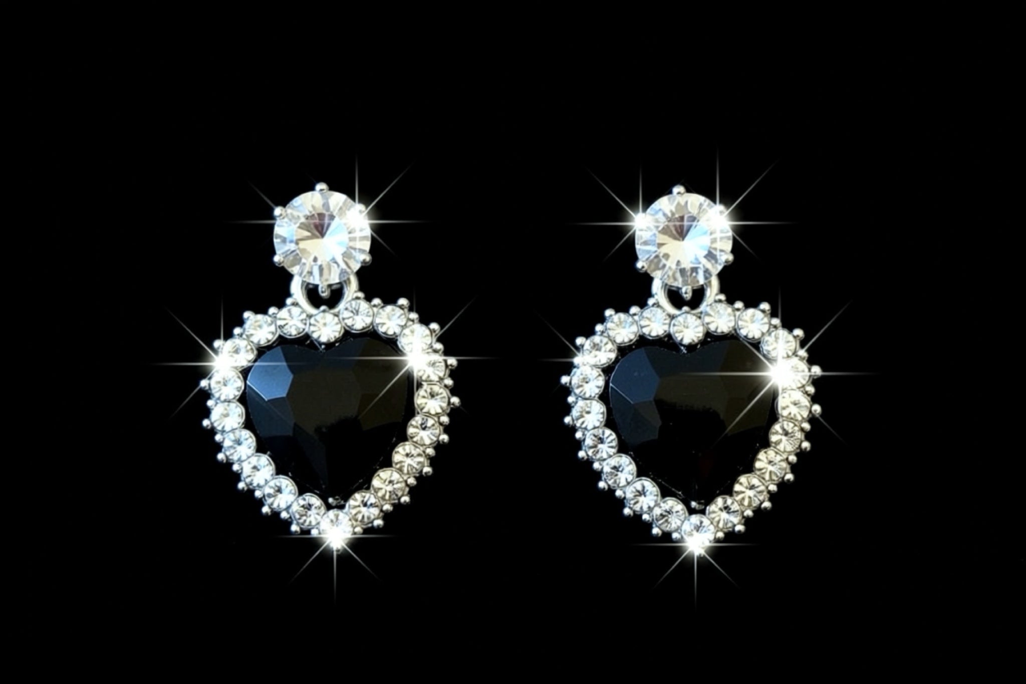 Earrings-Silver-Tone Crystal Heart Statement #V13