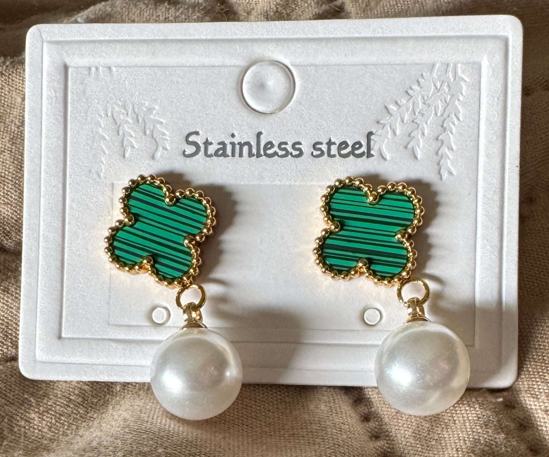 Clover Pearl Drop Earrings – Stainless Steel #1