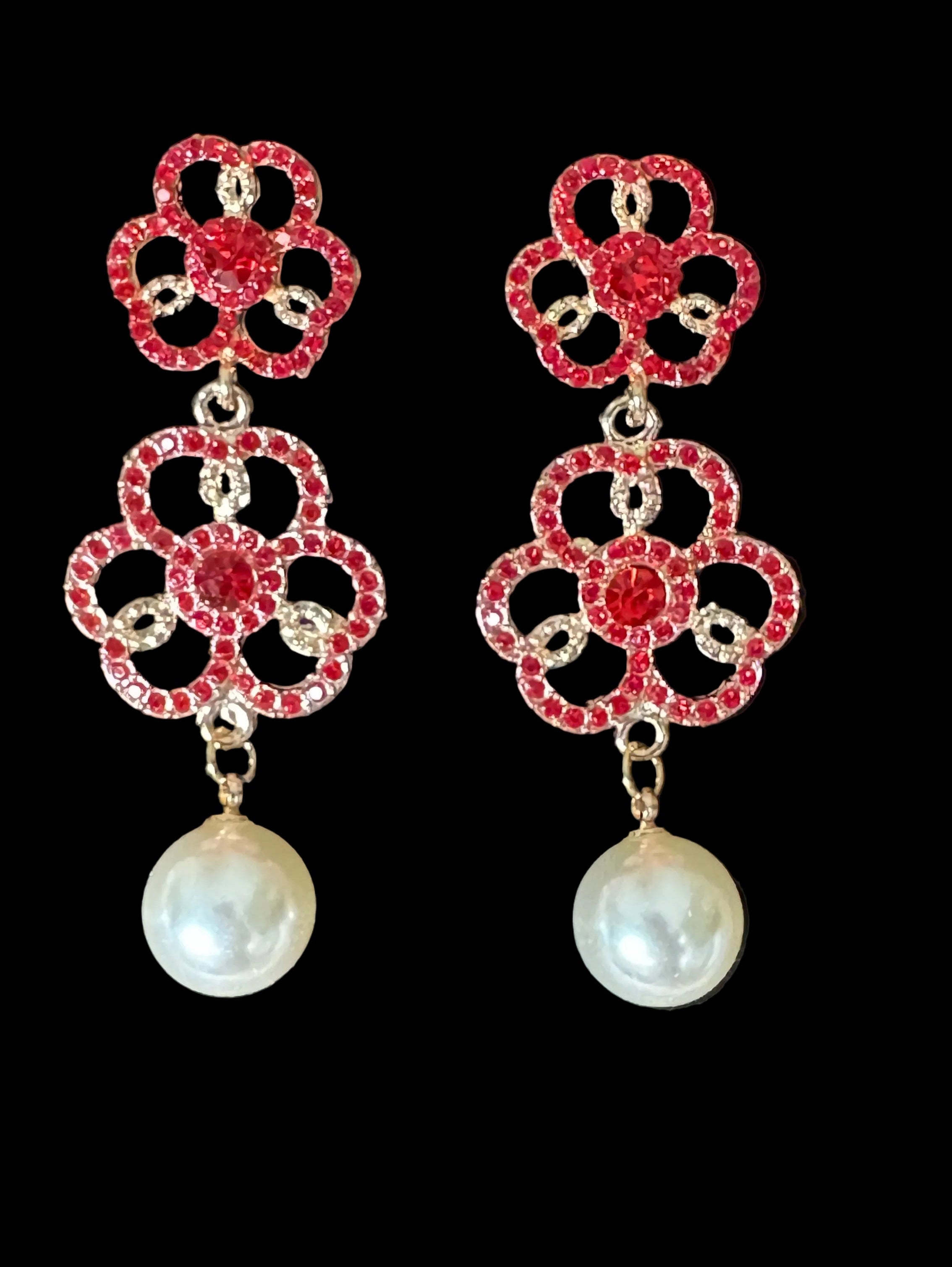 Crystal Clover Pearl Drop Earrings #3