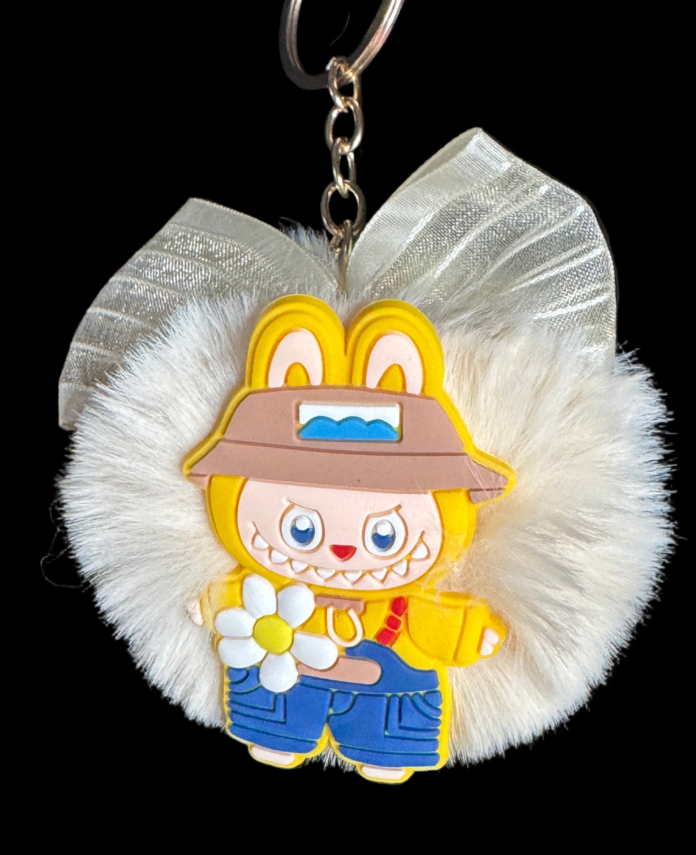 Fluffy Monster Keychain – Bow Pom-Pom Charm Collection