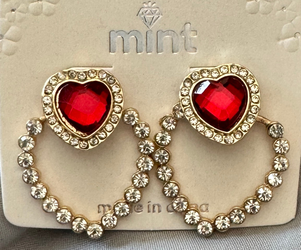 Earrings Vintage Heart Crystal Hoop – Multiple Colors