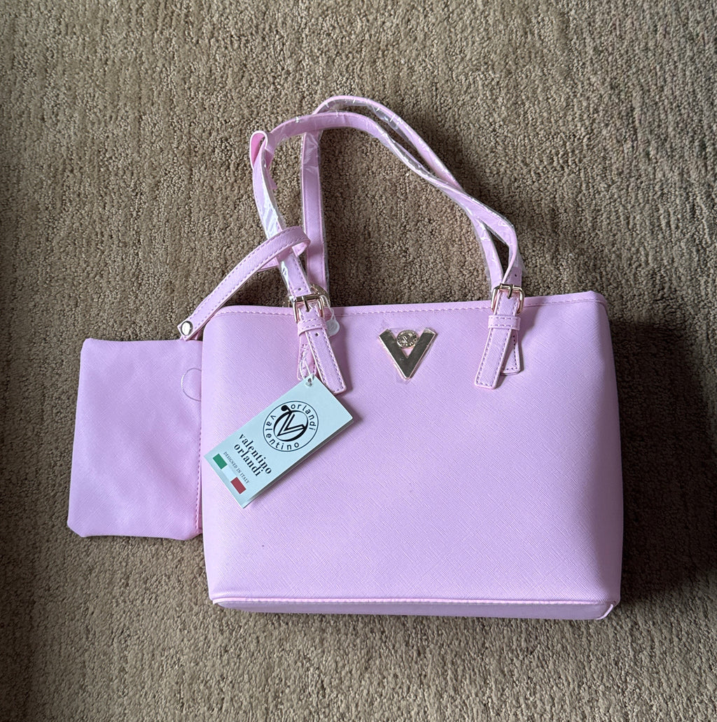 Valentino Orlandi Pink Structured Tote – Gold V Emblem