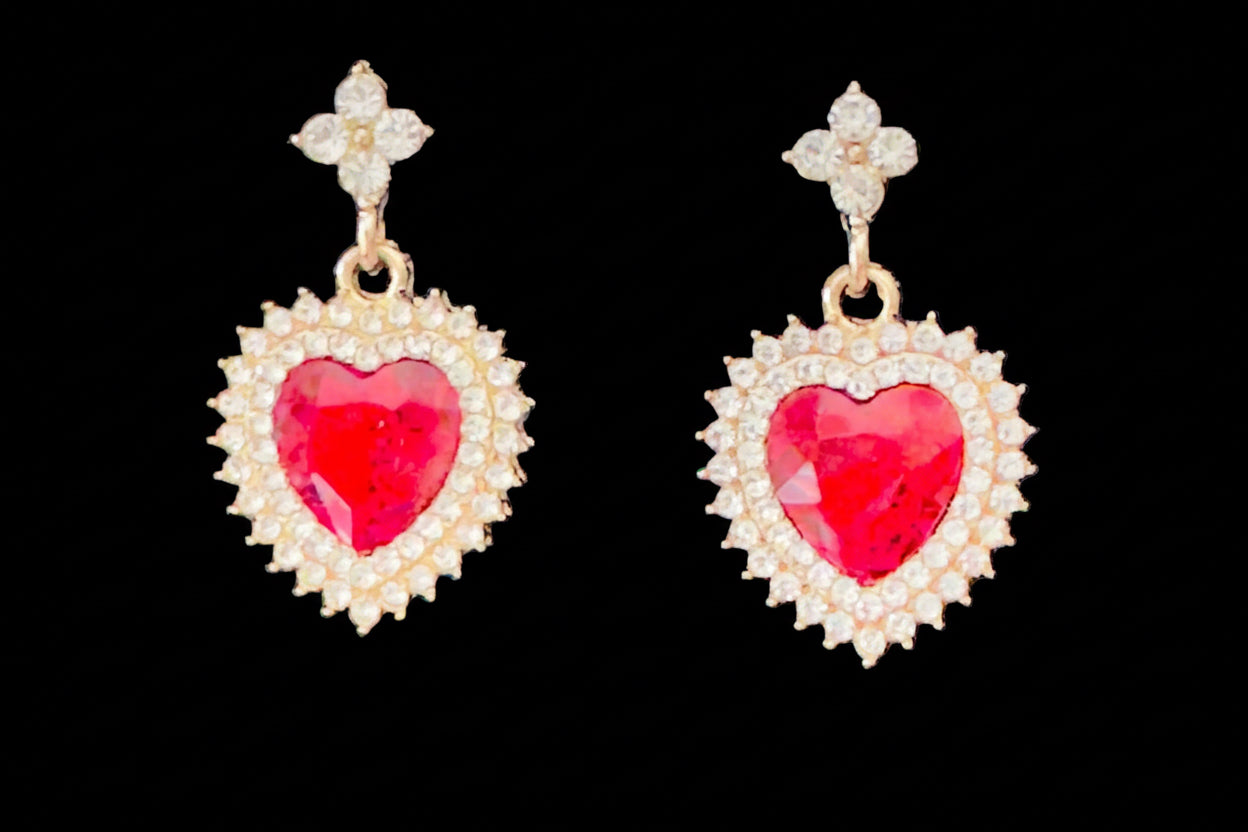 Earrings-Royal Heart Gemstone Drop – Multiple Colors