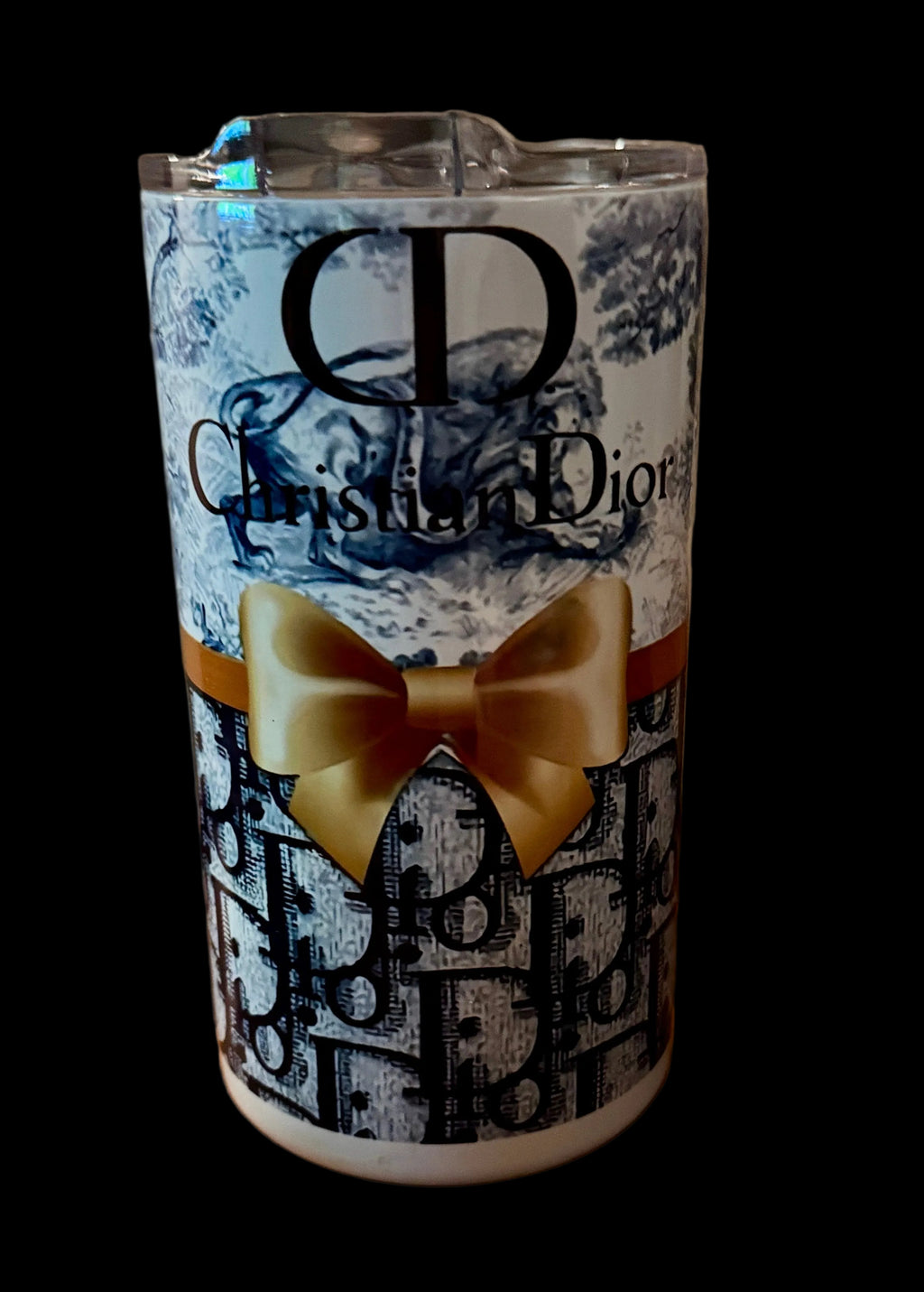 Blue Toile & Gold Ribbon Luxe Pattern Tumbler – 20 oz