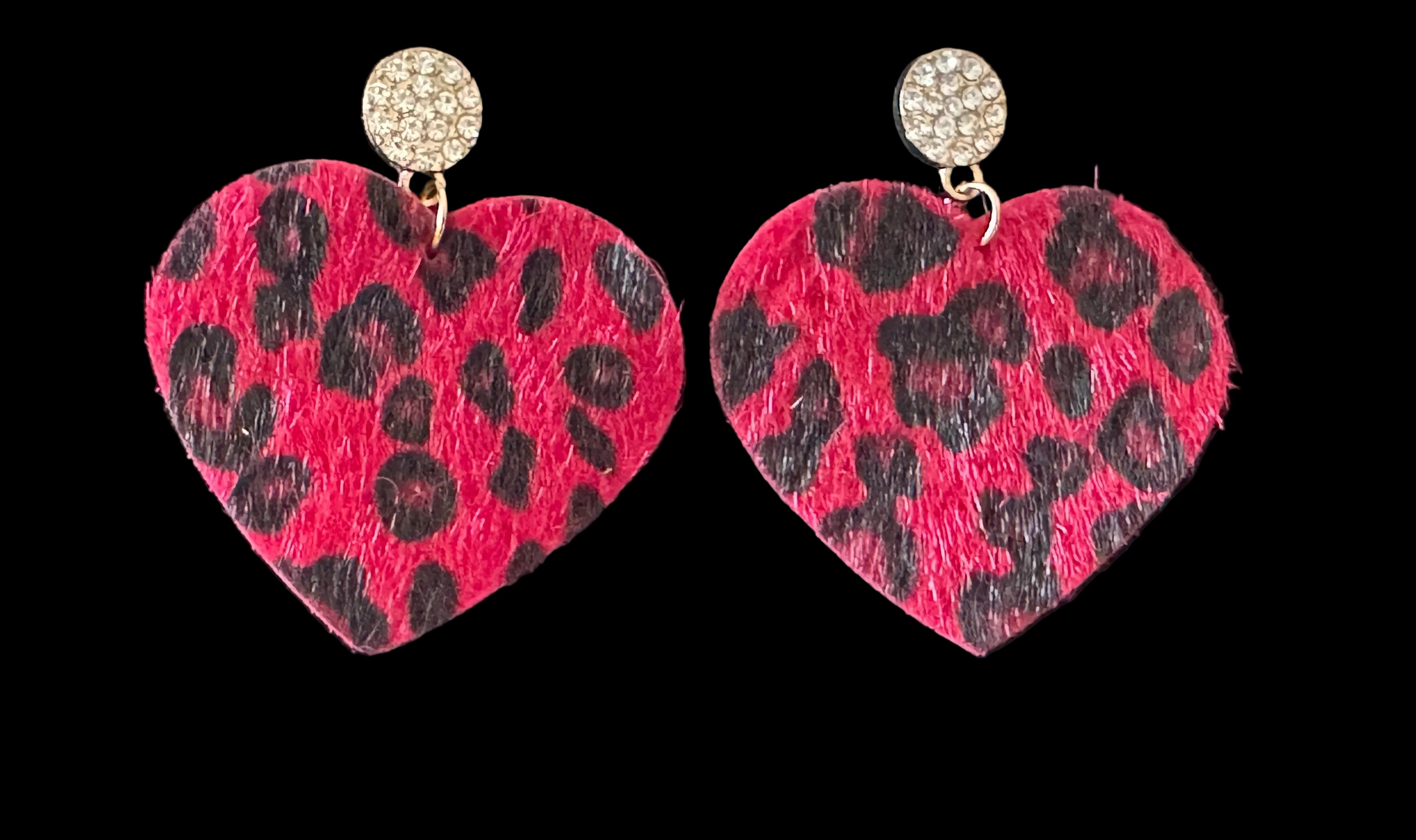 Earrings-Leopard Heart Statement Earrings #V15
