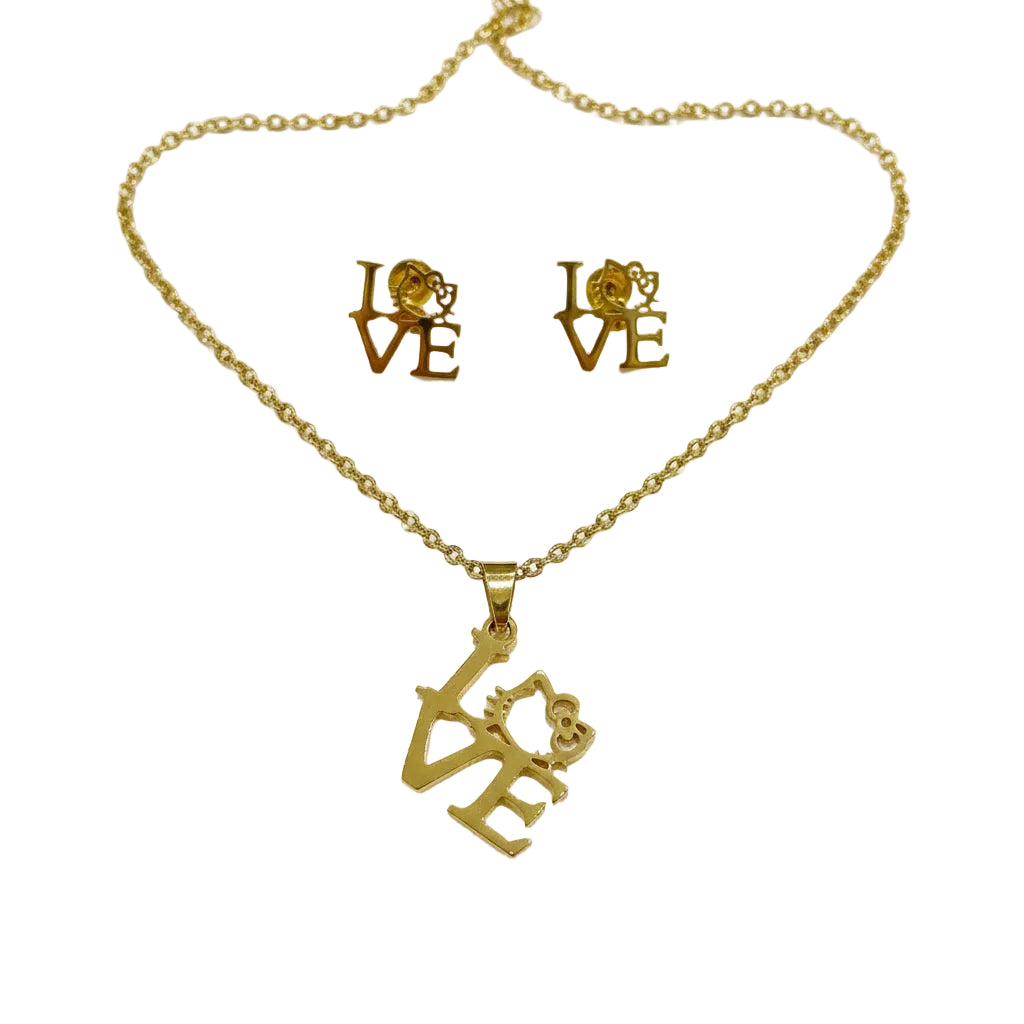 6-Jewelry-LOVE Stainless Steel Necklace & Stud Earring Set