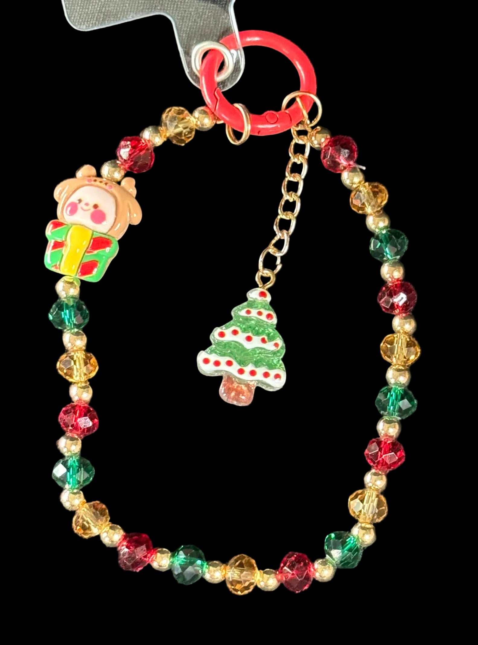 Holiday Beaded Wristlet Keychain/Phone Wristlet– Assorted Christmas Charms