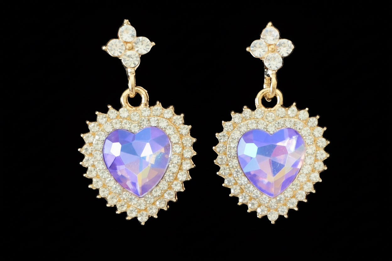 Earrings-Royal Heart Gemstone Drop – Multiple Colors