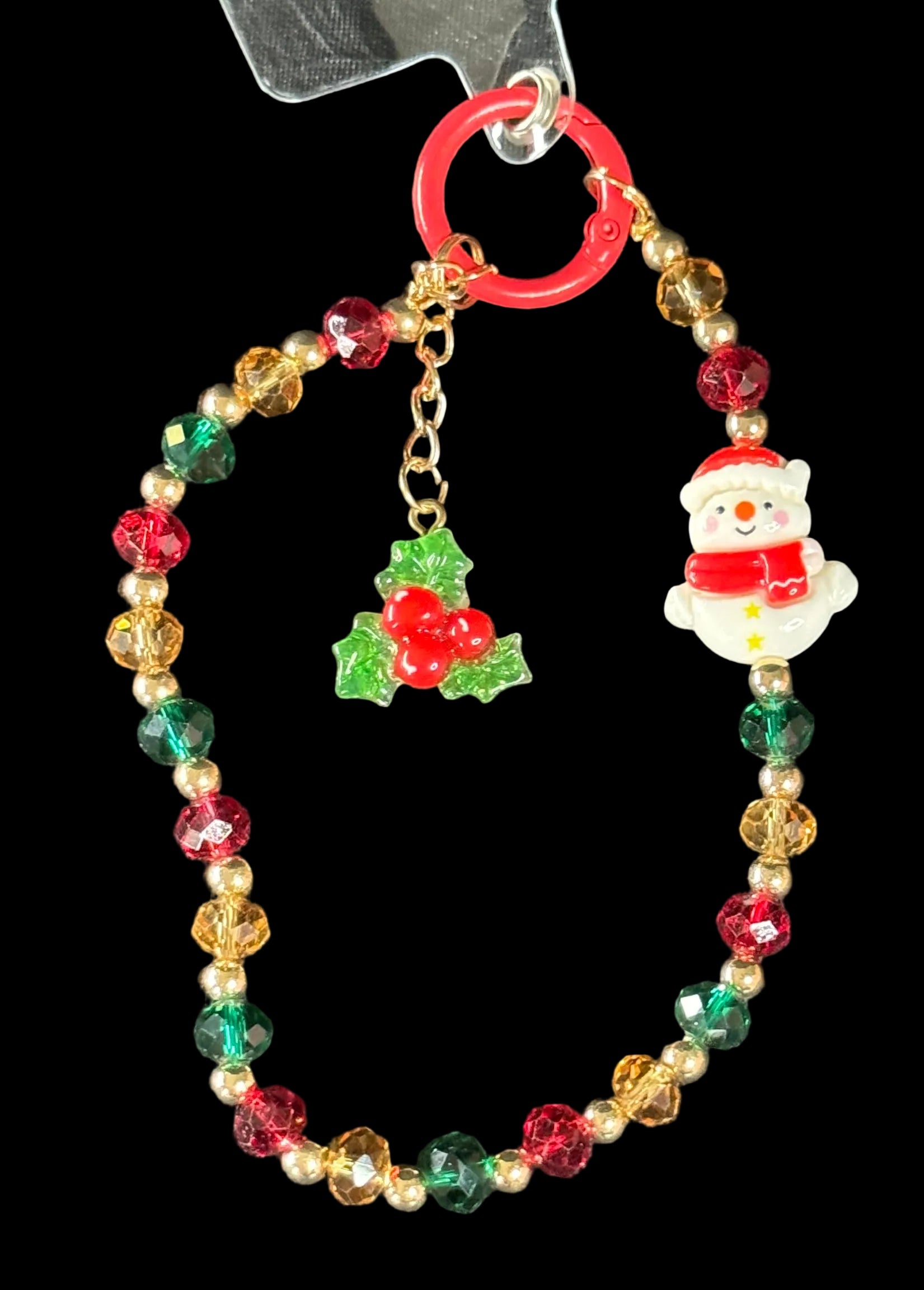 Holiday Beaded Wristlet Keychain/Phone Wristlet– Assorted Christmas Charms