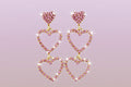 Earrings-Triple Heart Rhinestone Drop – Multiple Colors