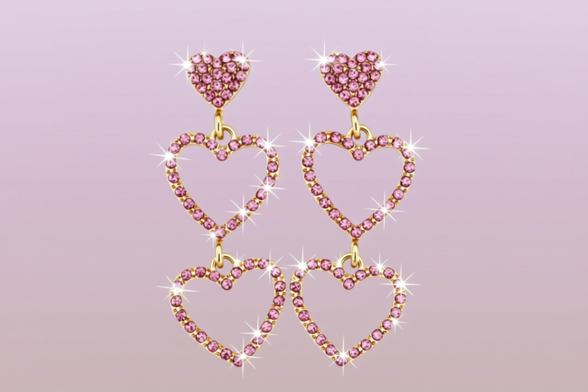 Earrings-Triple Heart Rhinestone Drop – Multiple Colors