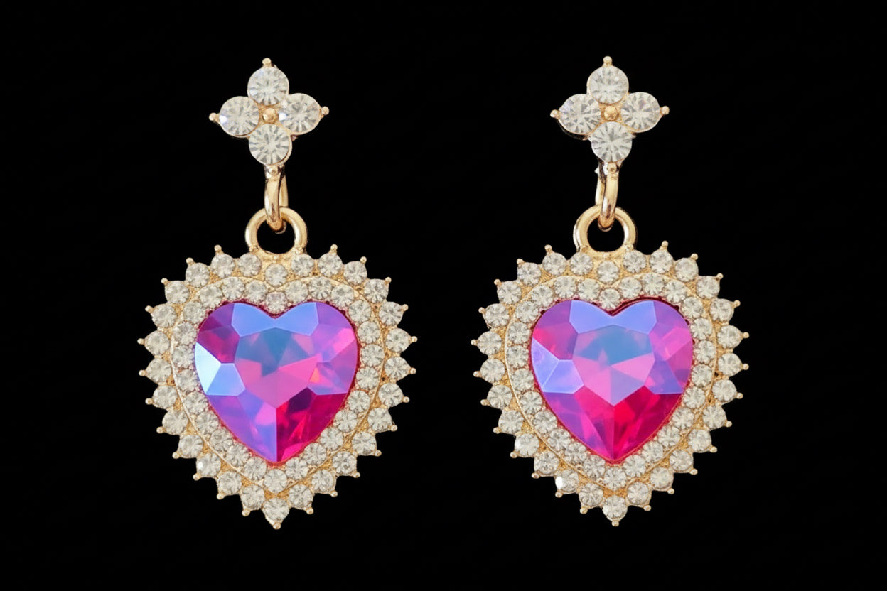 Earrings-Royal Heart Gemstone Drop – Multiple Colors