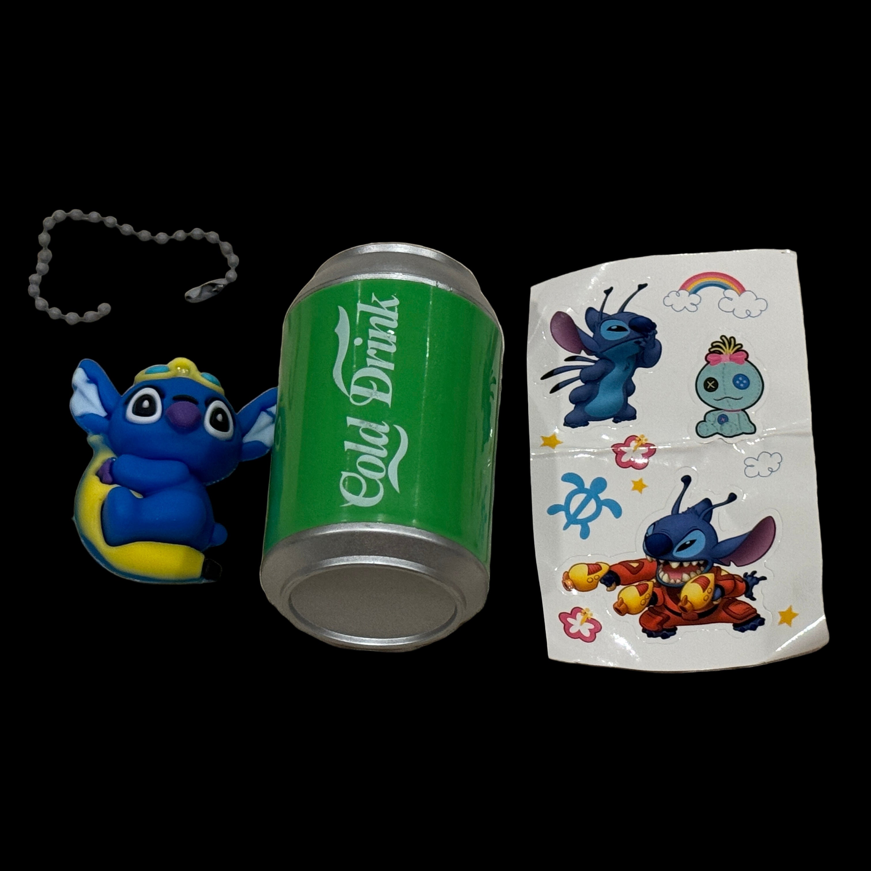 Mini Alien Keychain Toy Set w/ Soda Can Capsule + Stickers