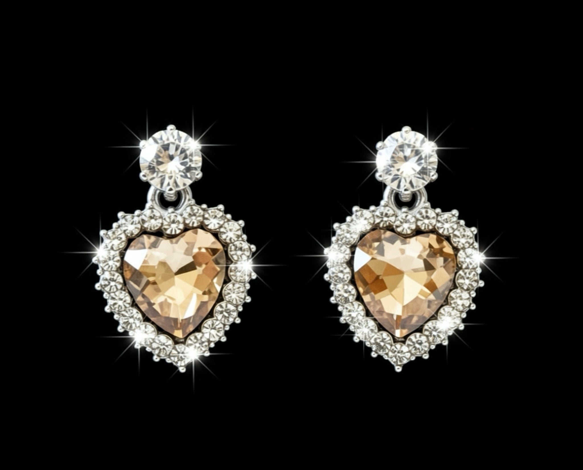 Earrings-Silver-Tone Crystal Heart Statement #V13