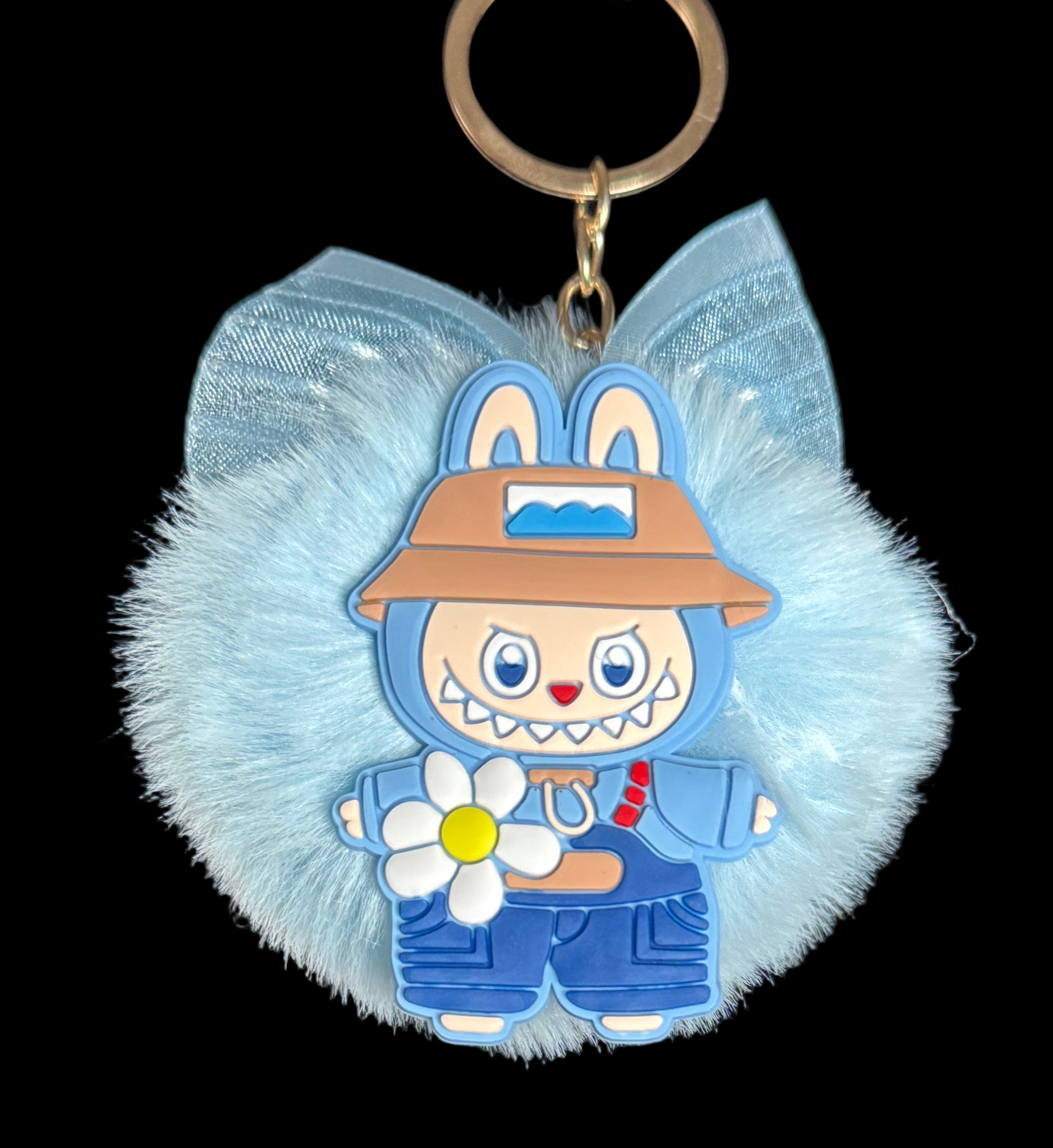 Fluffy Monster Keychain – Bow Pom-Pom Charm Collection
