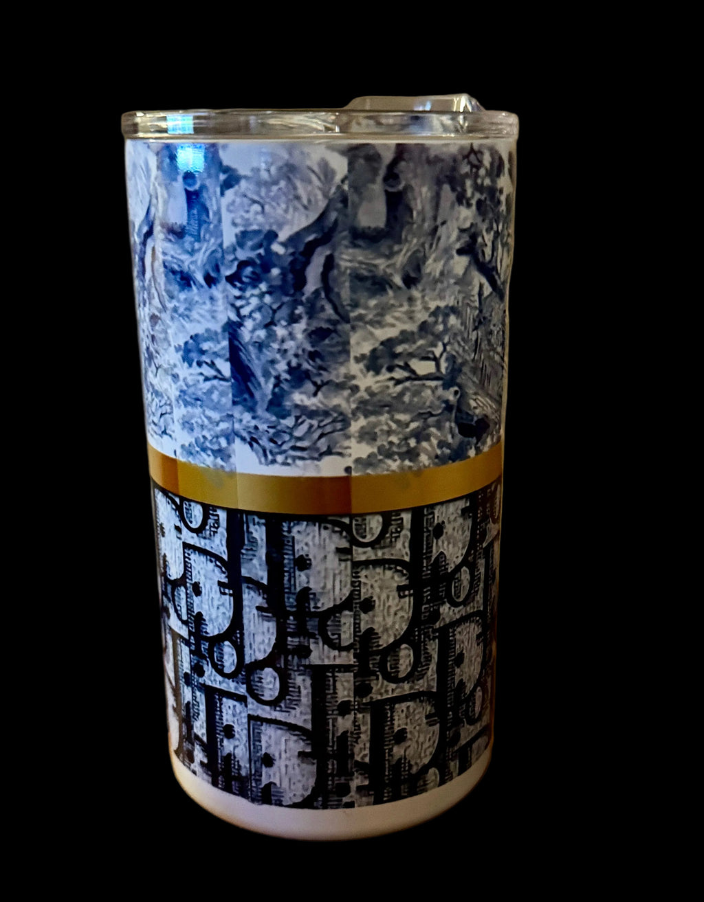 Blue Toile & Gold Ribbon Luxe Pattern Tumbler – 20 oz
