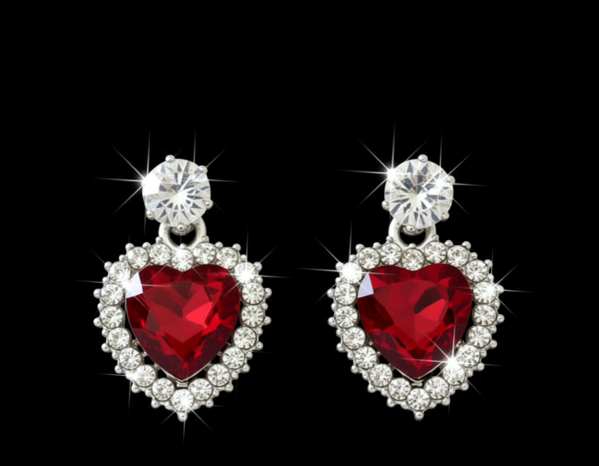 Earrings-Silver-Tone Crystal Heart Statement #V13
