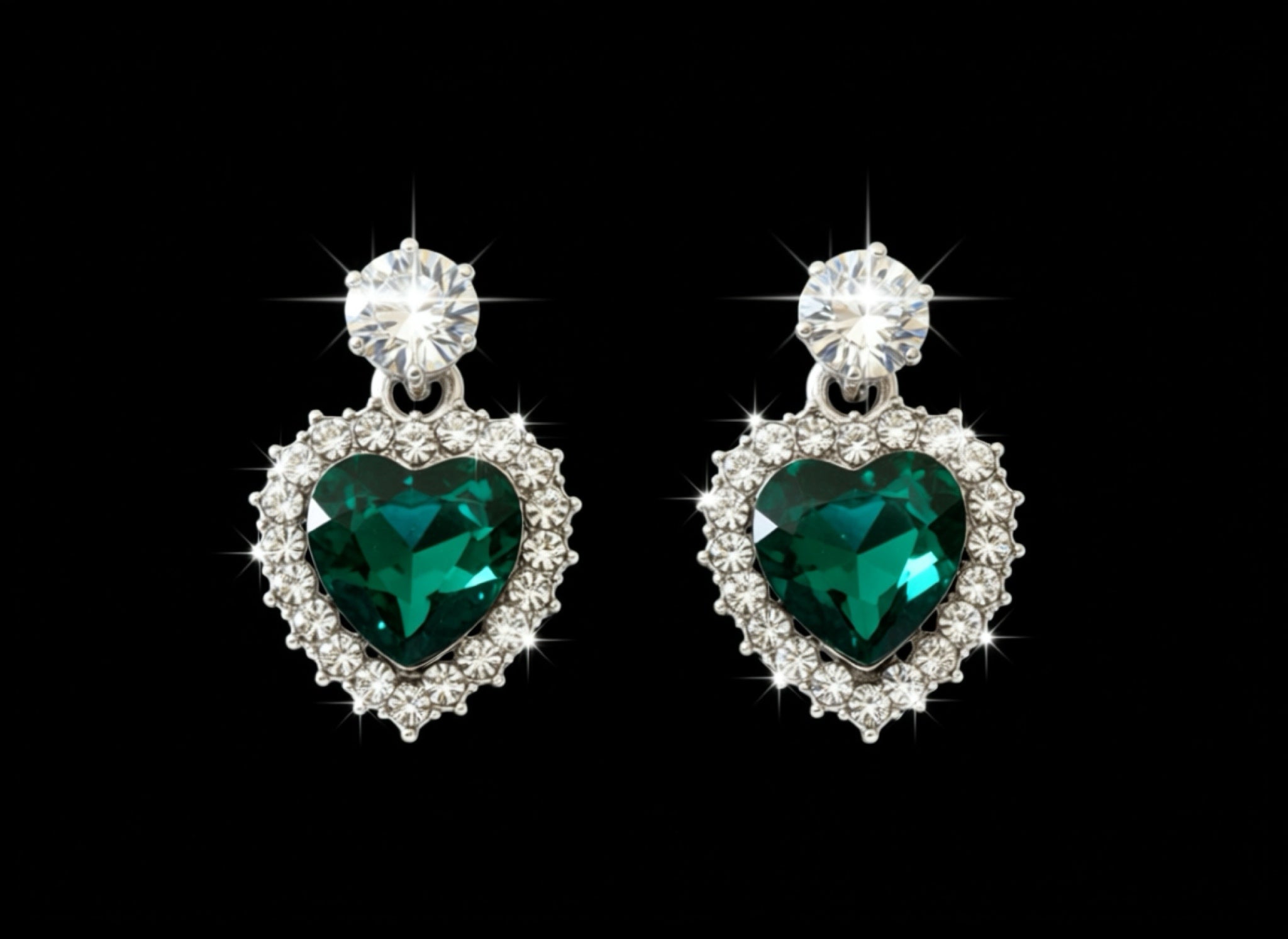 Earrings-Silver-Tone Crystal Heart Statement #V13