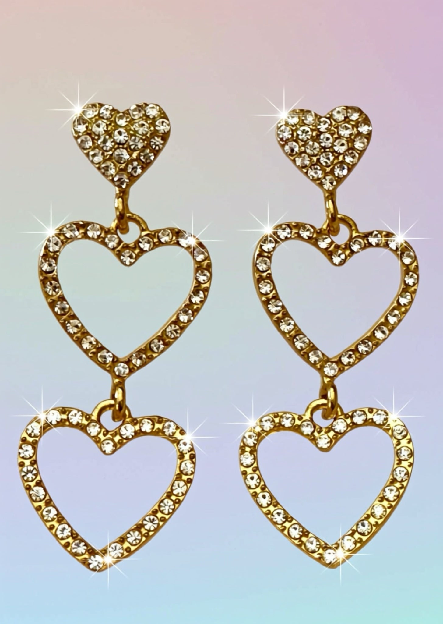 Earrings-Triple Heart Rhinestone Drop – Multiple Colors