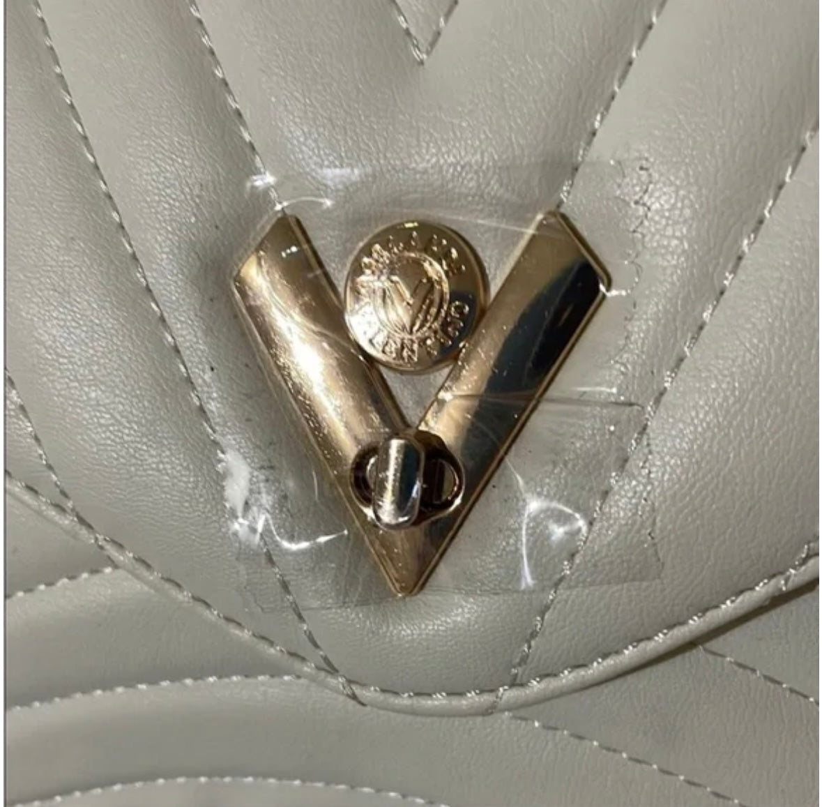 Valentino Orlandi Quilted Vegan Leather Crossbody with Logo Strap & Coin Pouch – Ivory