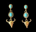 Turquoise Steer Skull Drop Earrings #5