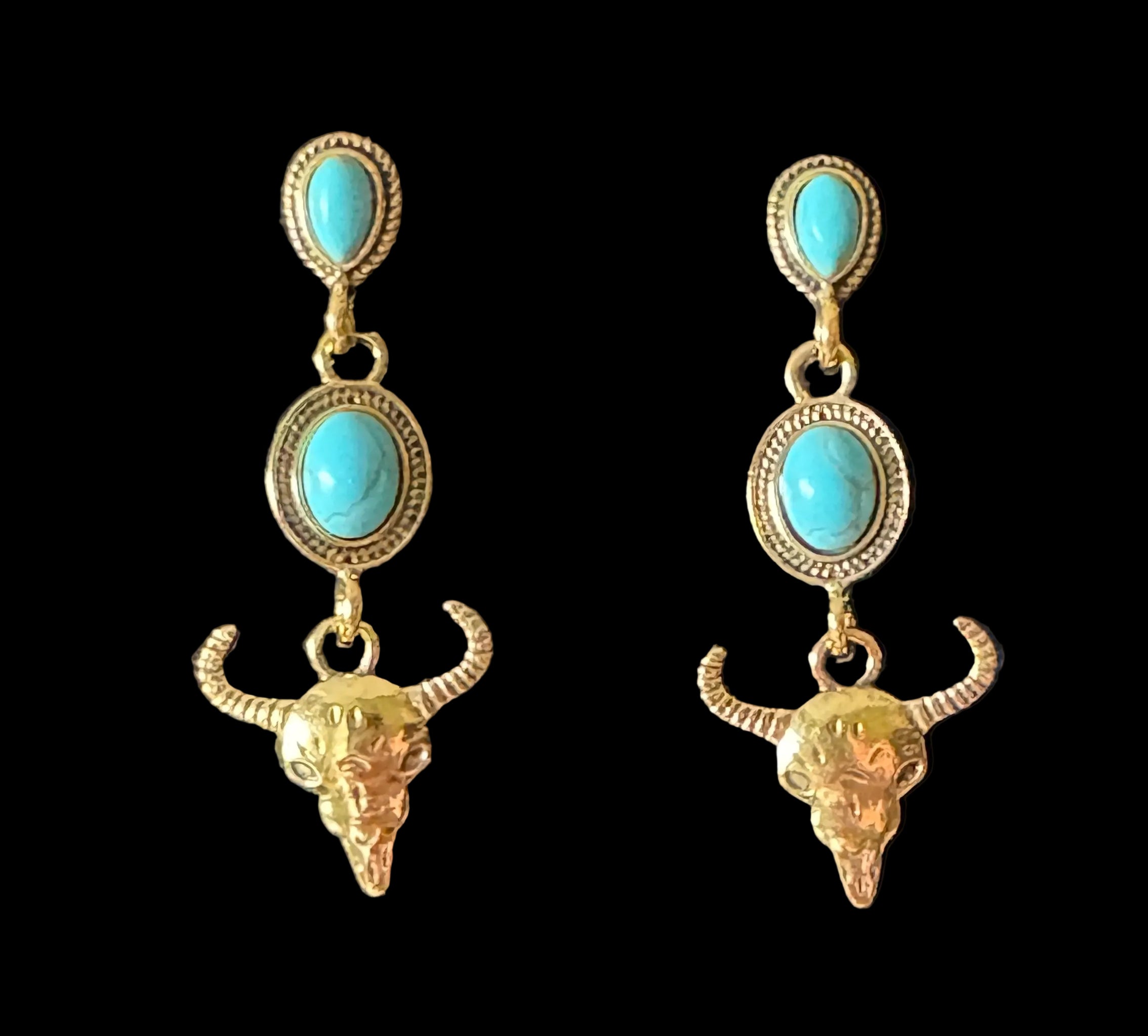 Turquoise Steer Skull Drop Earrings #5