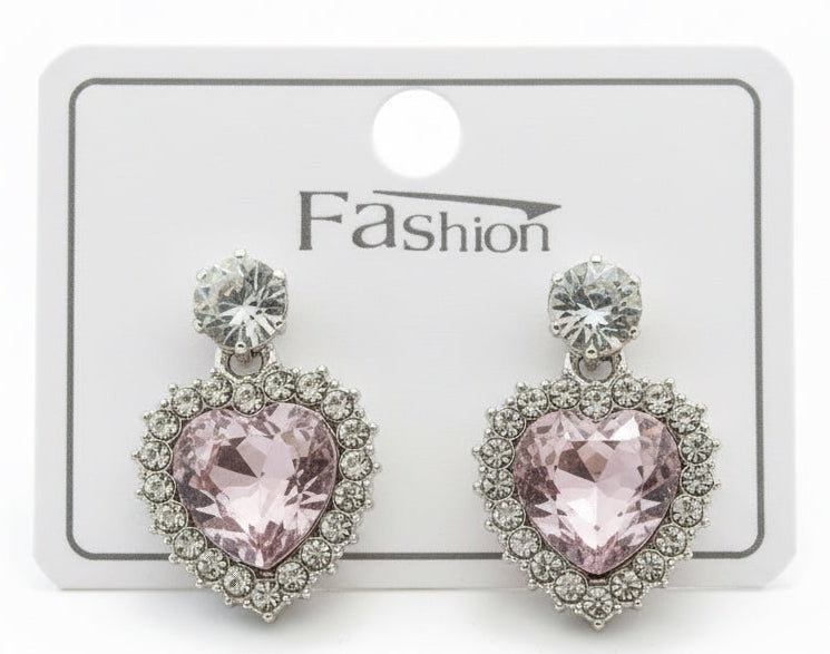 Earrings-Silver-Tone Crystal Heart Statement #V13
