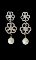 Crystal Clover Pearl Drop Earrings #3