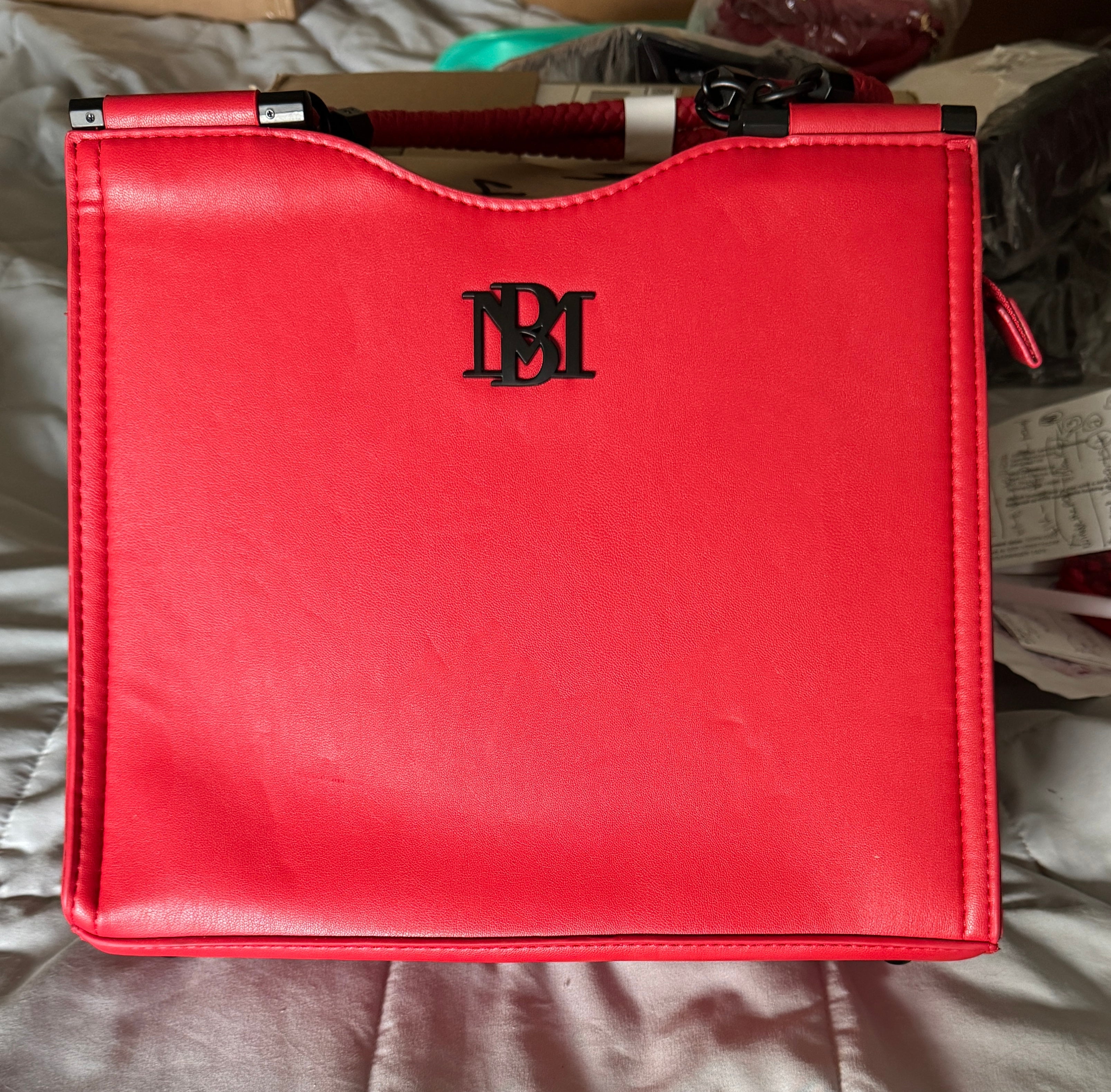 Badgley Mischka Red Structured Tote with Curved Top Handle