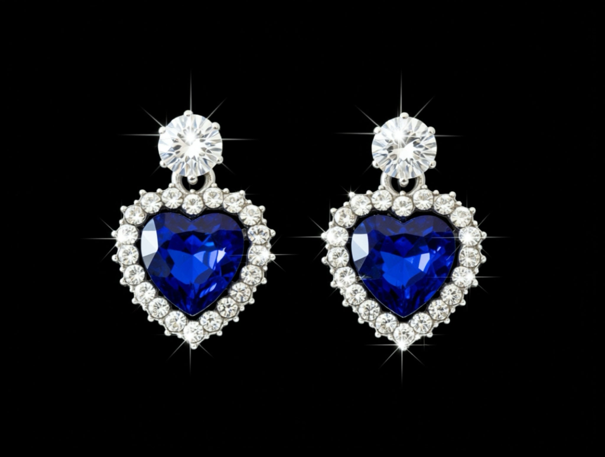 Earrings-Silver-Tone Crystal Heart Statement #V13