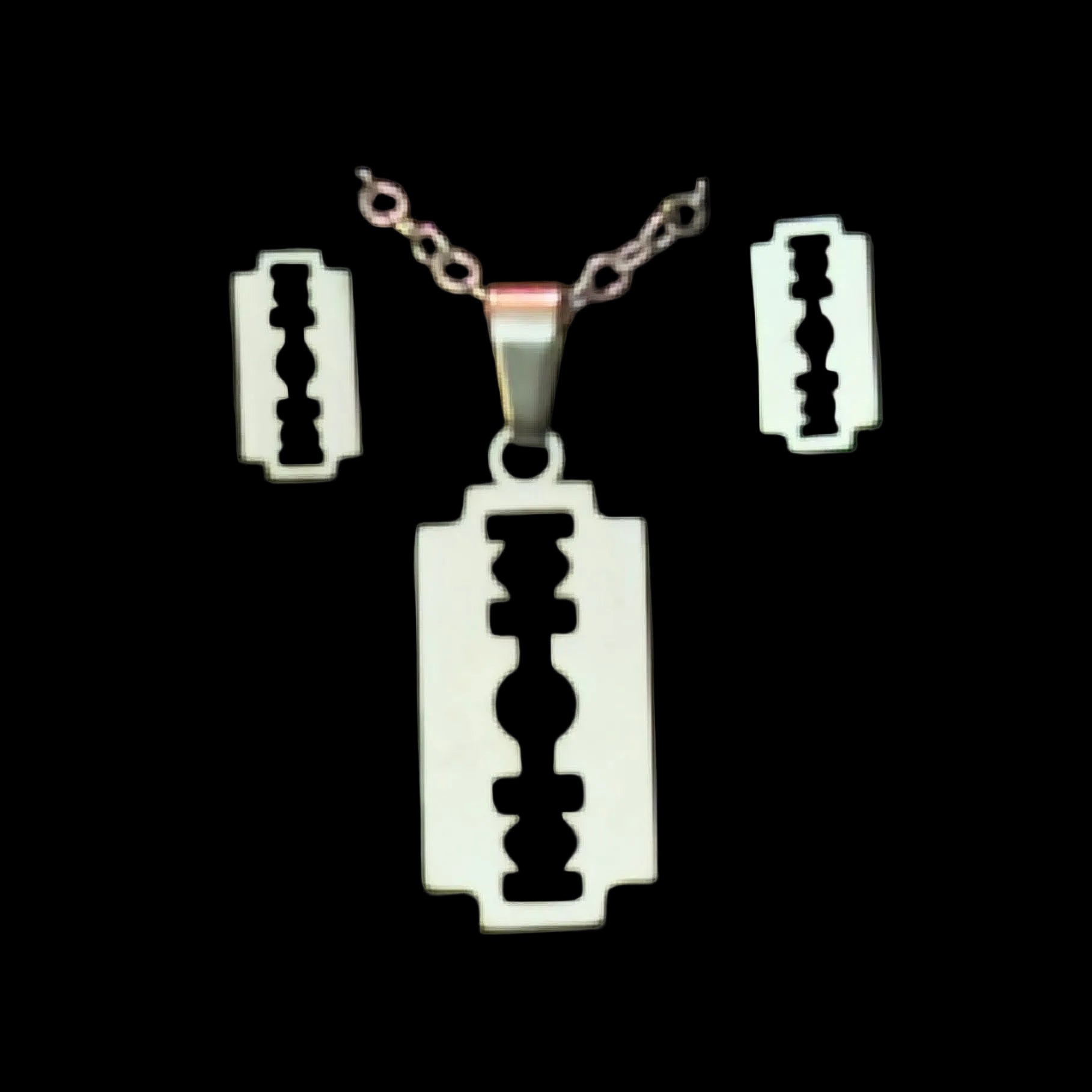 Jewelry Set-Stainless Steel Razor Blade Necklace & Stud Earring Set (Fashion Jewelry)