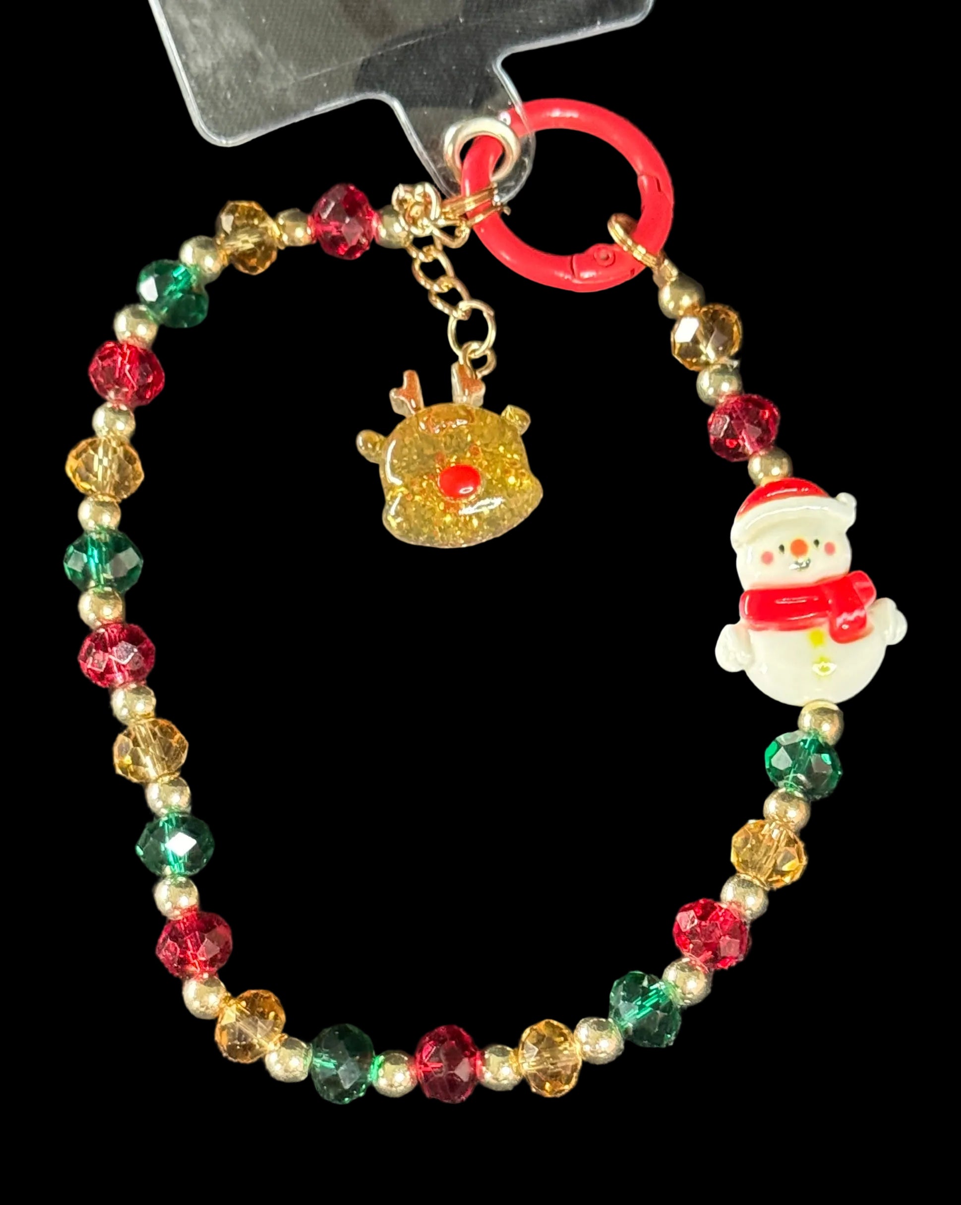 Holiday Beaded Wristlet Keychain/Phone Wristlet– Assorted Christmas Charms