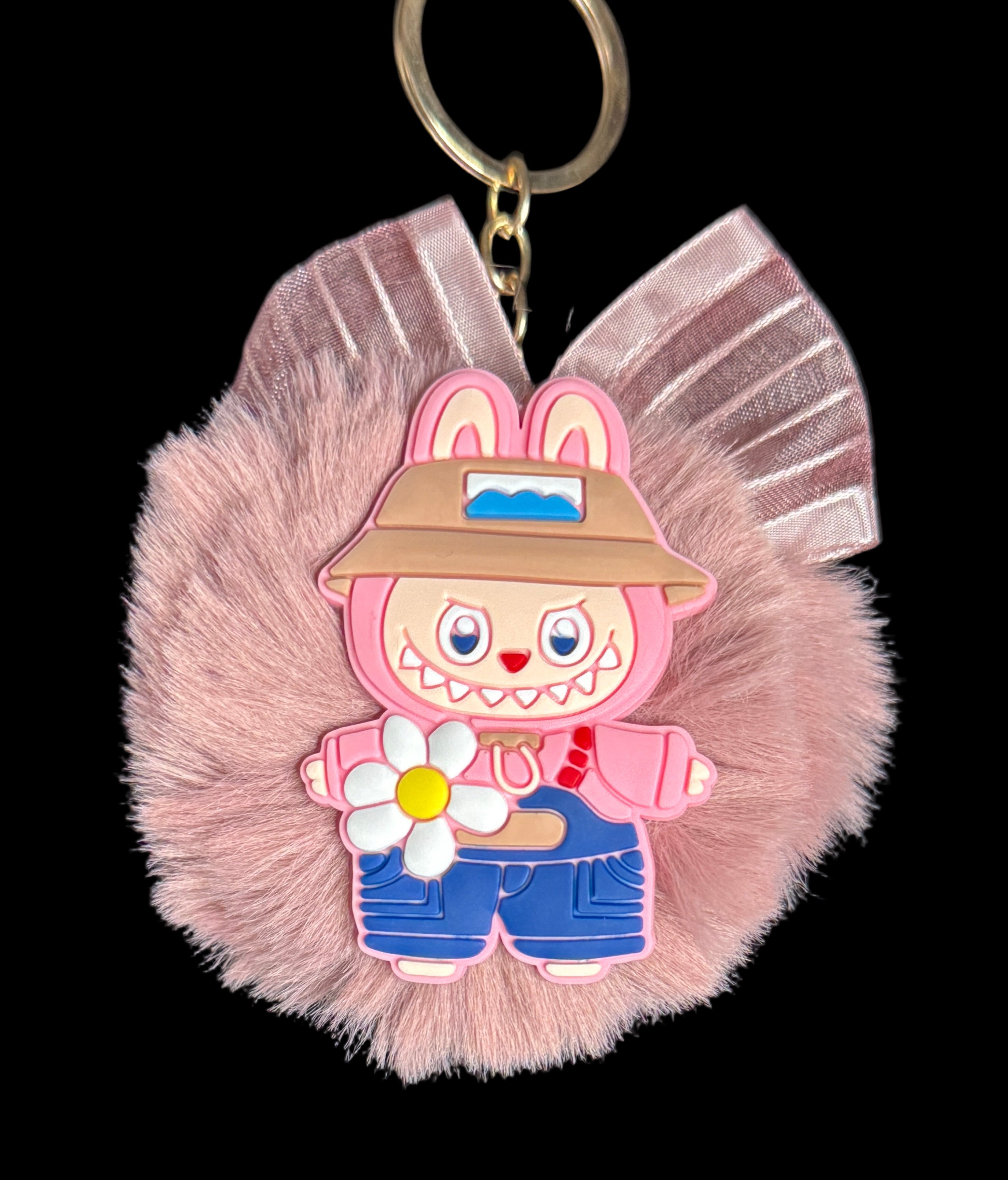 Fluffy Monster Keychain – Bow Pom-Pom Charm Collection