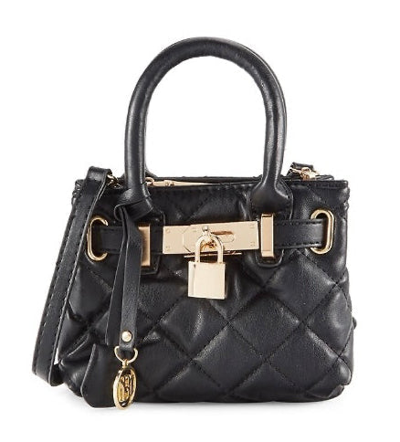 Badgley Mischka Black Quilted Mini Tote with Gold Lock