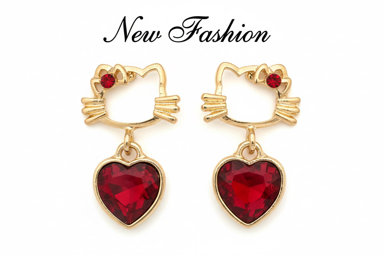 Earrings-HK Outline Heart Gemstone Drop #V7