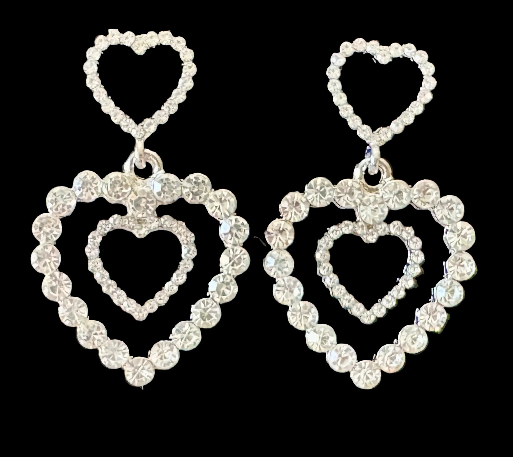 Earrings-Double Heart Rhinestone Drop – Multiple Colors