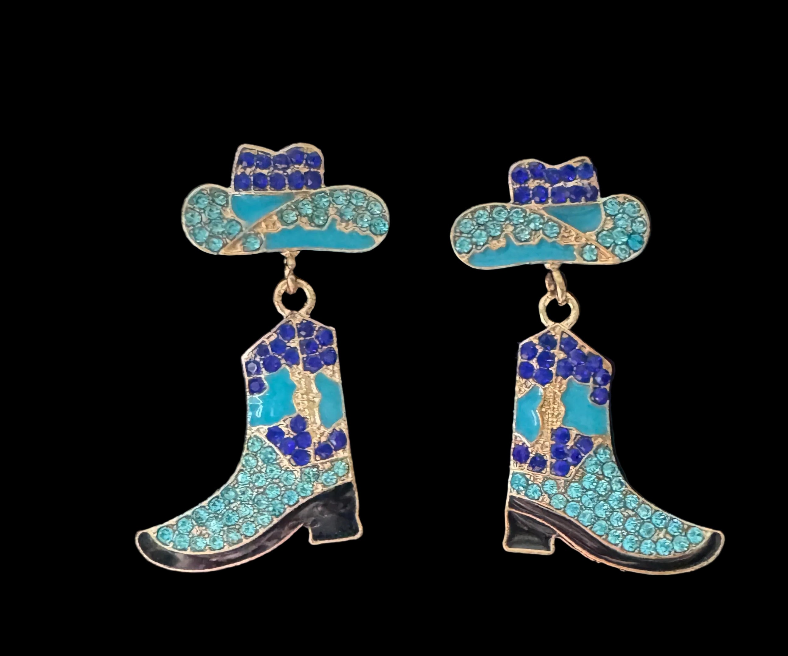 Rhinestone Cowgirl Boot & Hat Dangle Earrings #11