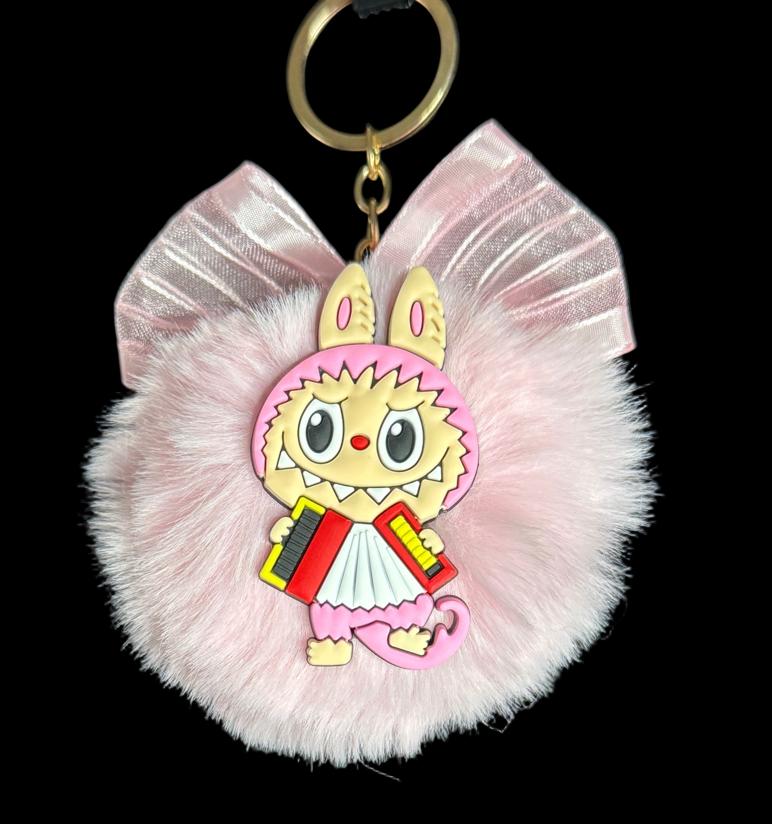 Fluffy Monster Keychain – Bow Pom-Pom Charm Collection