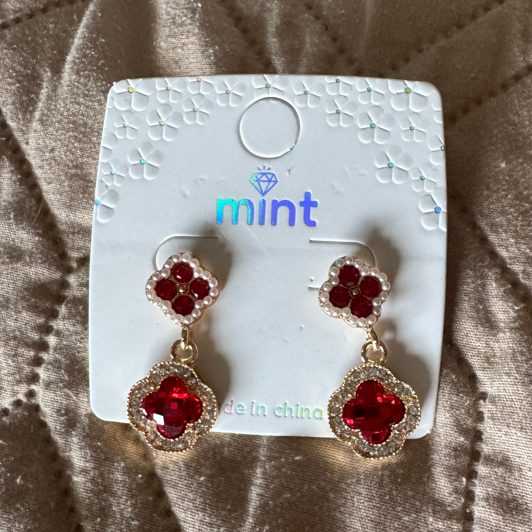 Double Clover Crystal Drop Earrings #2