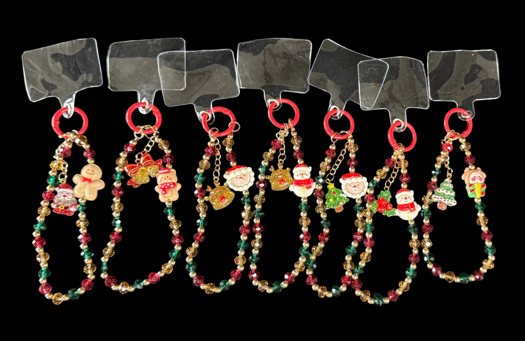 Holiday Beaded Wristlet Keychain/Phone Wristlet– Assorted Christmas Charms