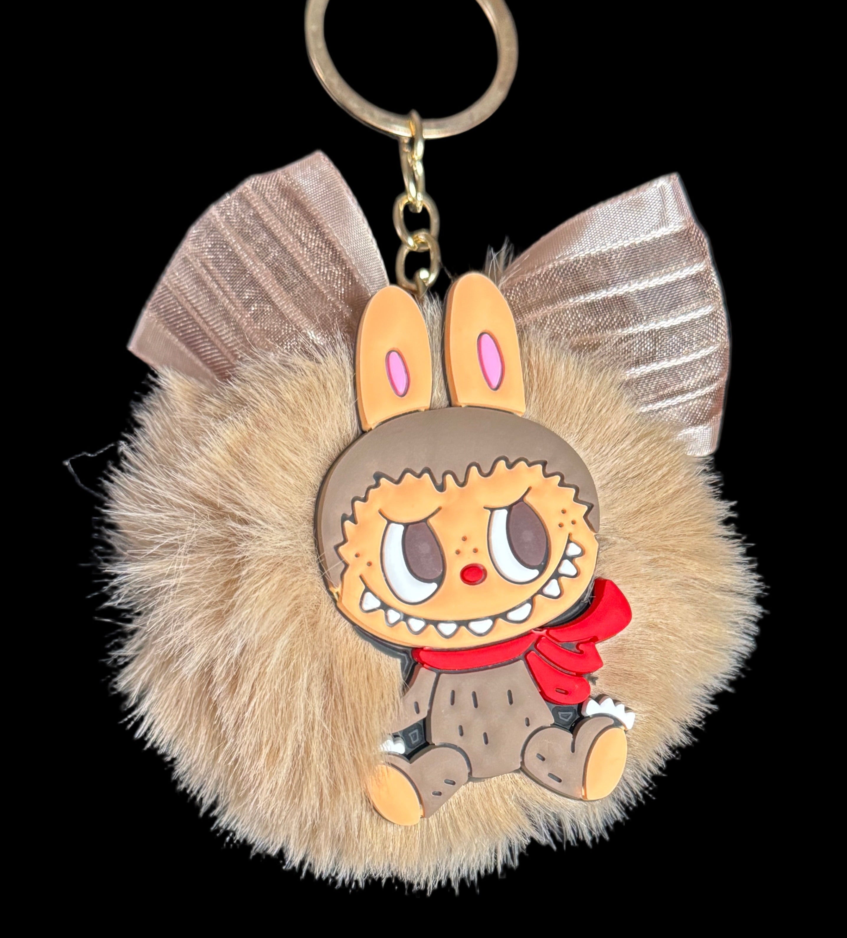 Fluffy Monster Keychain – Bow Pom-Pom Charm Collection