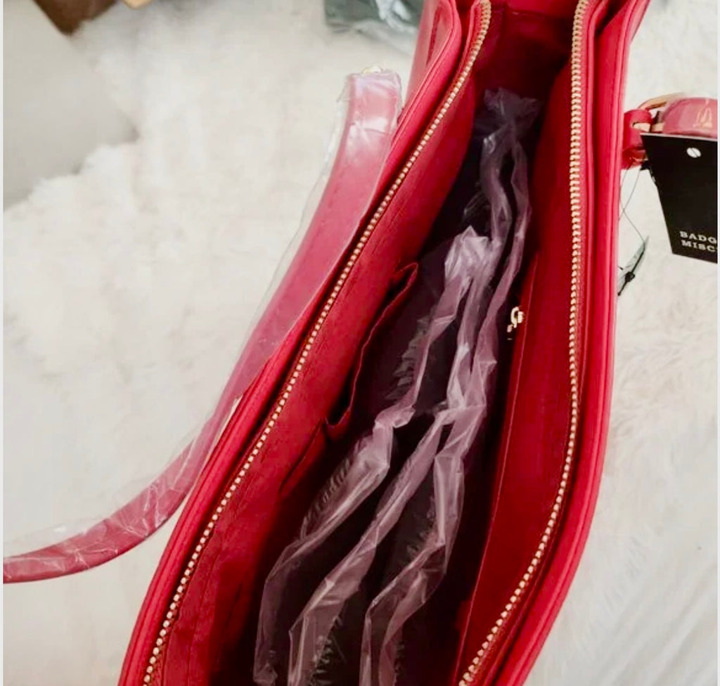 Badgley Mischka Red Structured Tote – Luxury Designer Handbag