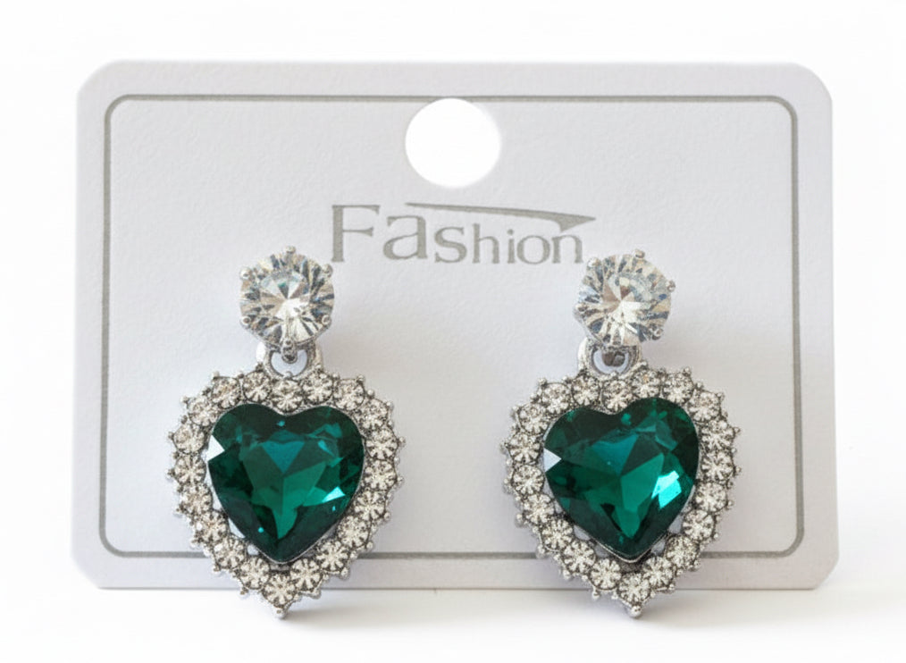 Earrings-Silver-Tone Crystal Heart Statement #V13