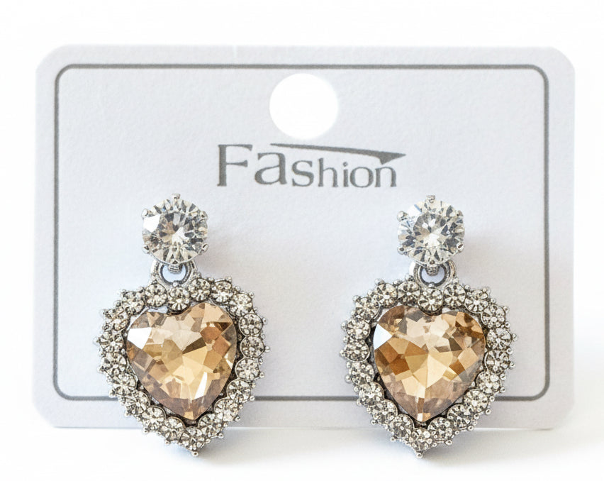 Earrings-Silver-Tone Crystal Heart Statement #V13
